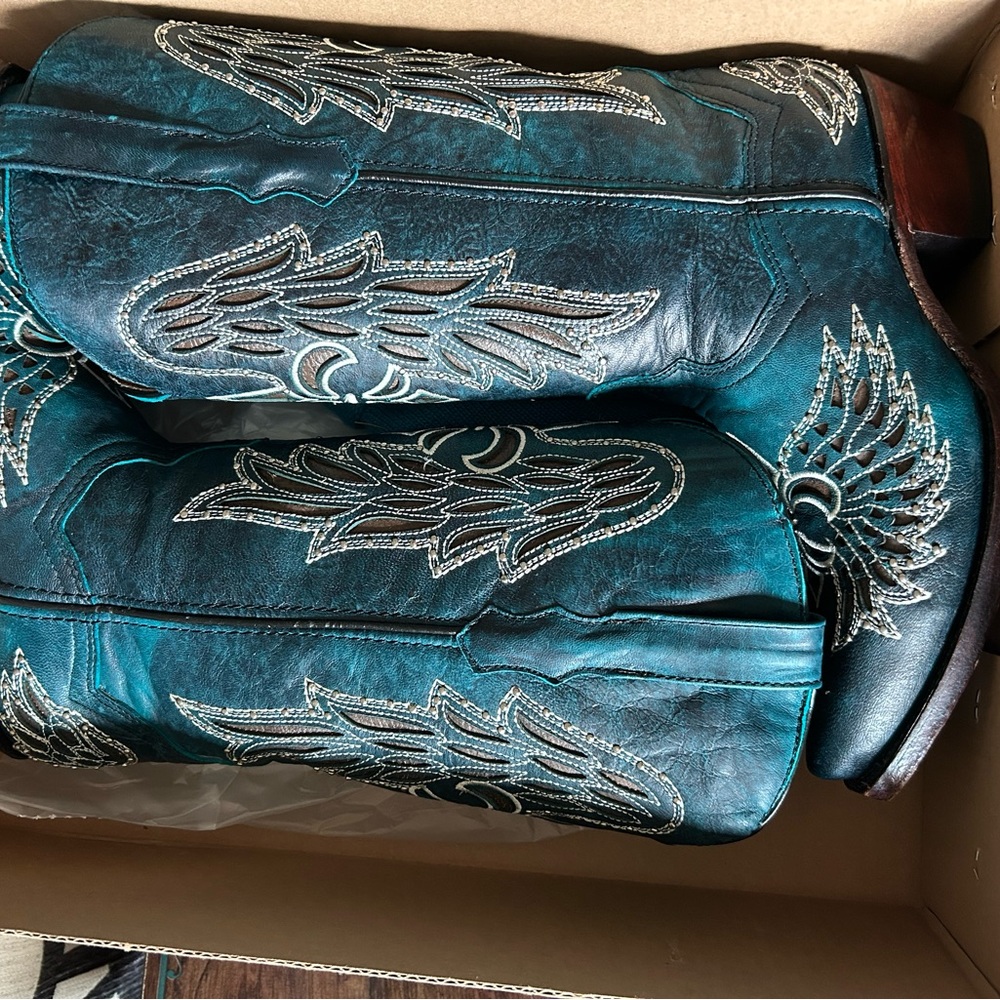 Teal Embroidered Cowboy Boots